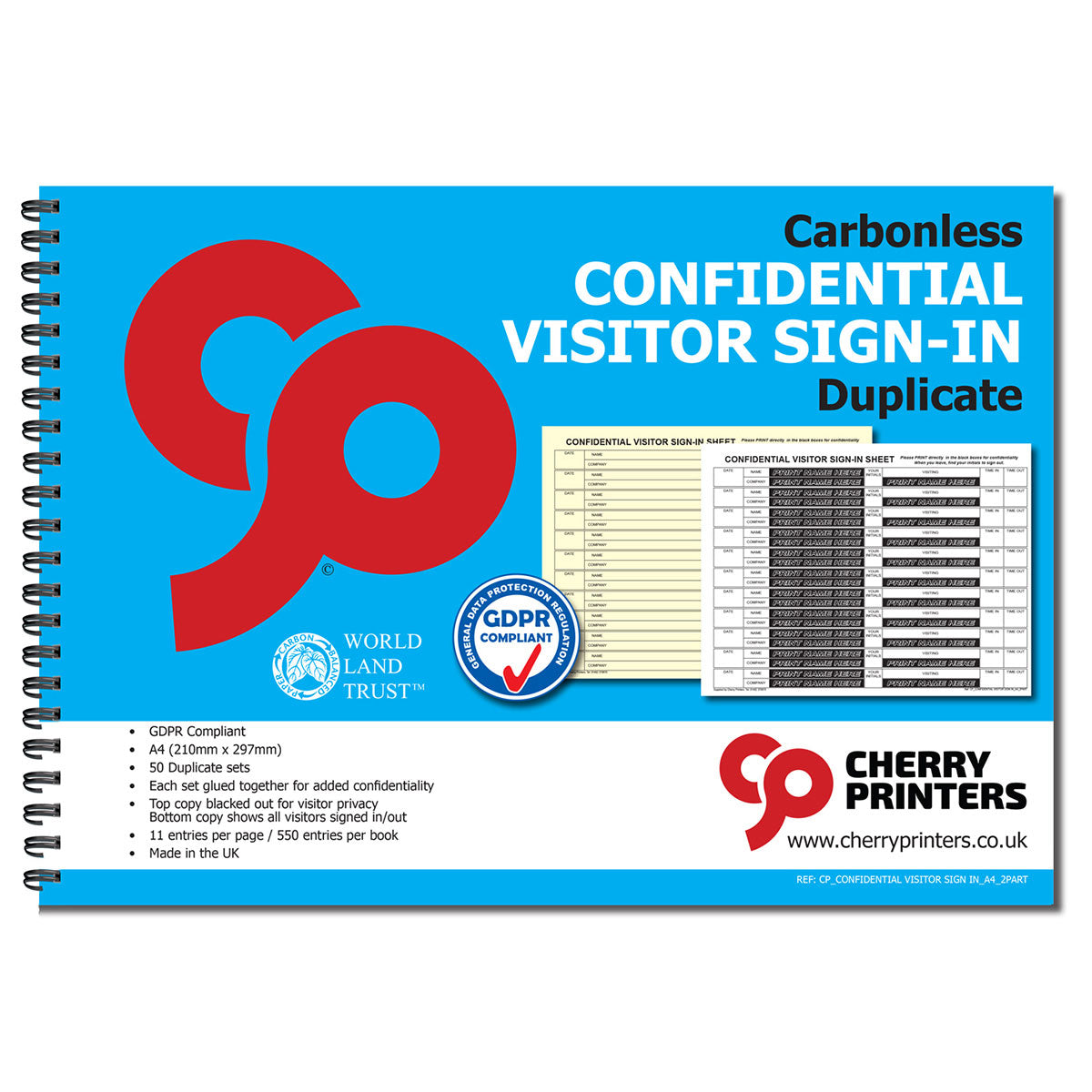 NCR Confidential Visitor Sign in Duplicate Wiro Book A4 50 sets GDPR