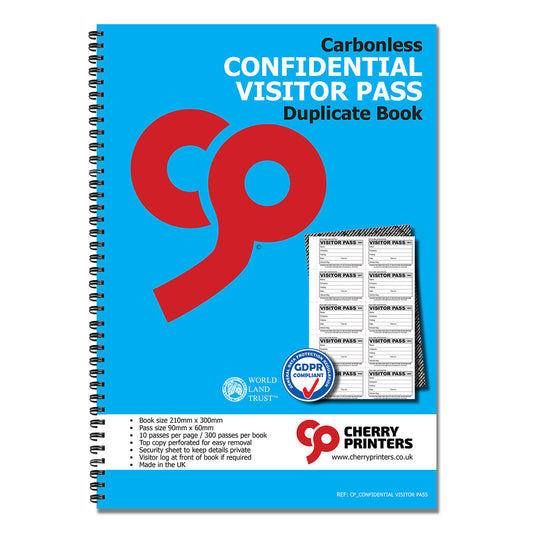 NCR Confidential Visitor Pass 90mm x 60mm Duplicate Book 300 passes GDPR