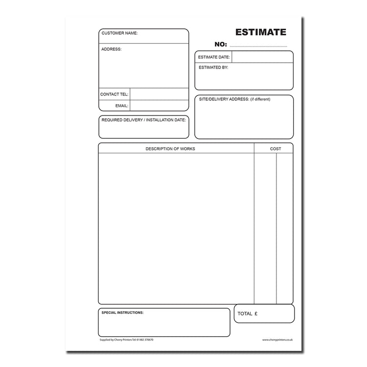NCR Estimate Book A5 Duplicate | 50 Sets — Cherry Printers UK