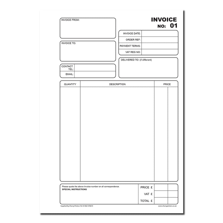 NCR Invoice Triplicate Book A5 Numbered 01-50 | 50 Sets — Cherry ...