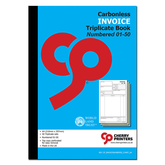 NCR Invoice Triplicate Book A4 Numbered 01-50
