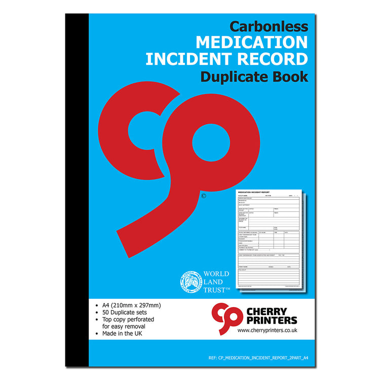 NCR Medication Incident Record Duplicate A4 Book Cherry Printers UK