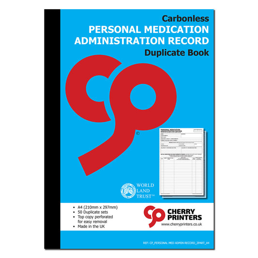 NCR Personal Medication Administration Record Duplicate A4 Book