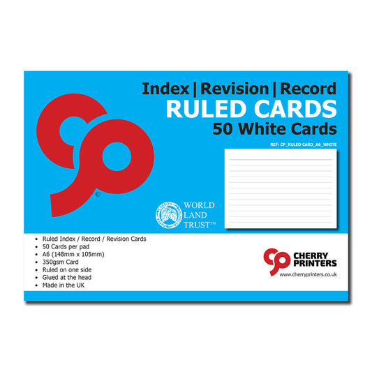 Ruled Card INDEX REVISION RECORD NOTES Pad White A6 50pages 350gsm