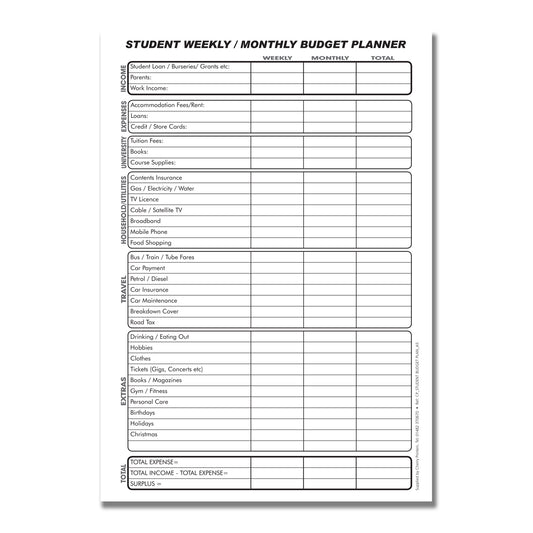 Student Weekly/Monthly Budget Planner A5 100pages 80gsm
