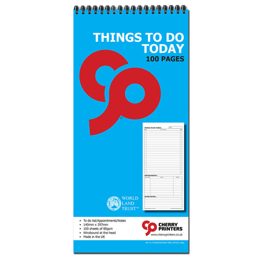Things To Do Today Book 297mm x 140mm Wirobound 100pages 80gsm