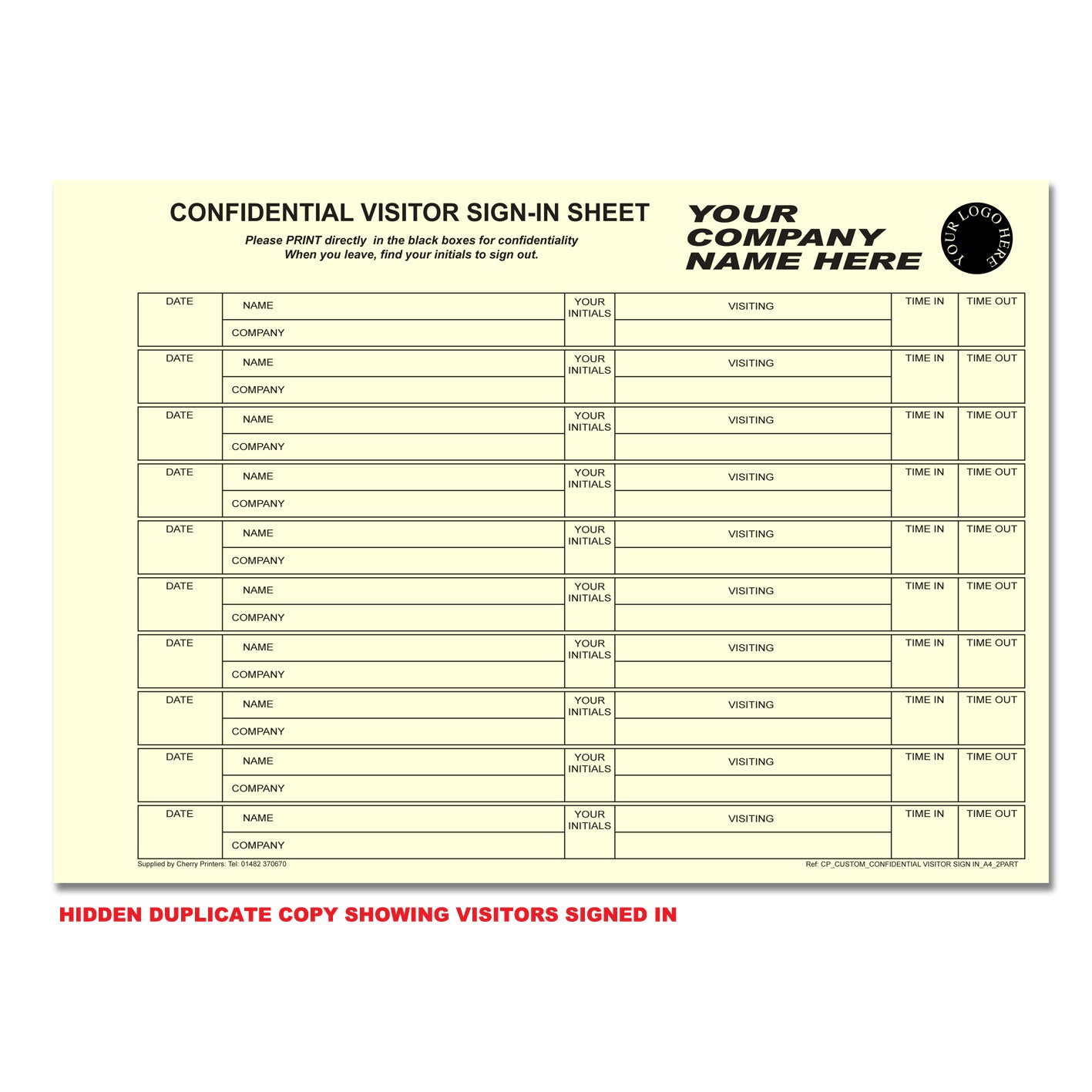 NCR *CUSTOM* Confidential Visitor Sign in Duplicate Wiro Book A4 50 sets GDPR | 2 Book Pack