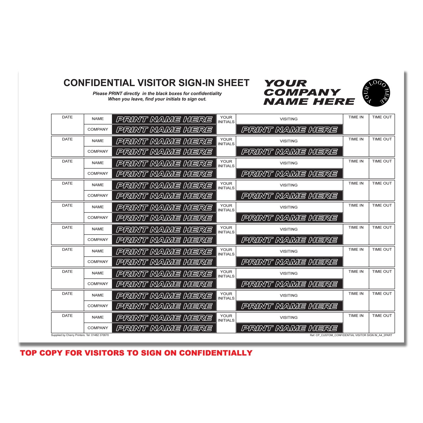 NCR *CUSTOM* Confidential Visitor Sign in Duplicate Wiro Book A4 50 sets GDPR | 2 Book Pack
