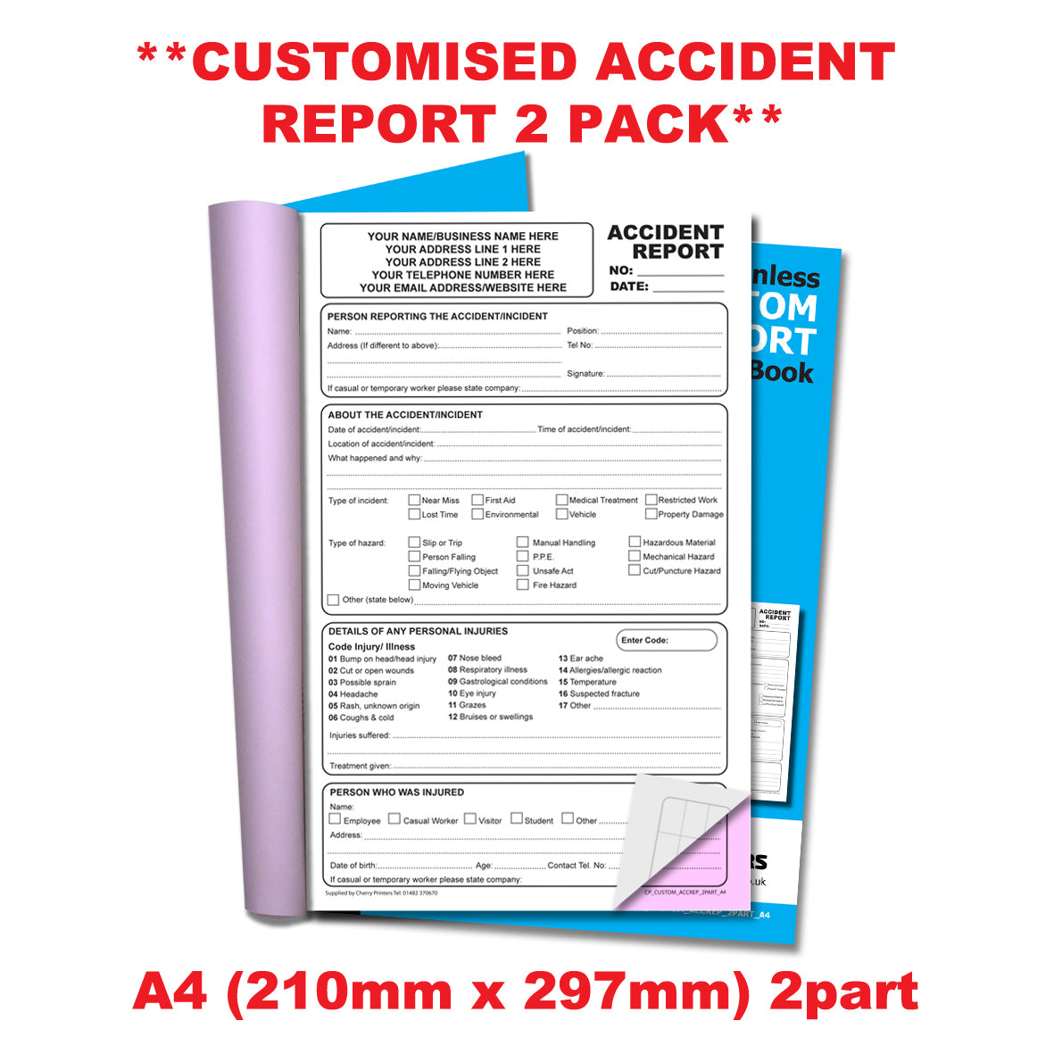 Custom Accident Report Duplicate Book A4 | 2 Pack — Cherry Printers UK