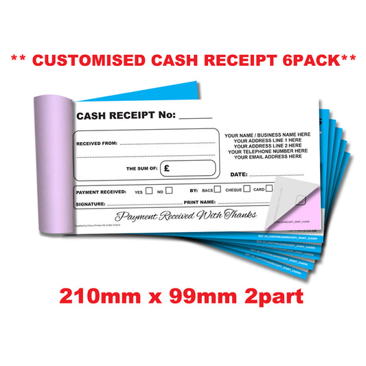 NCR *CUSTOM* Cash Receipt Duplicate Book 99x210mm | 6 Book Pack