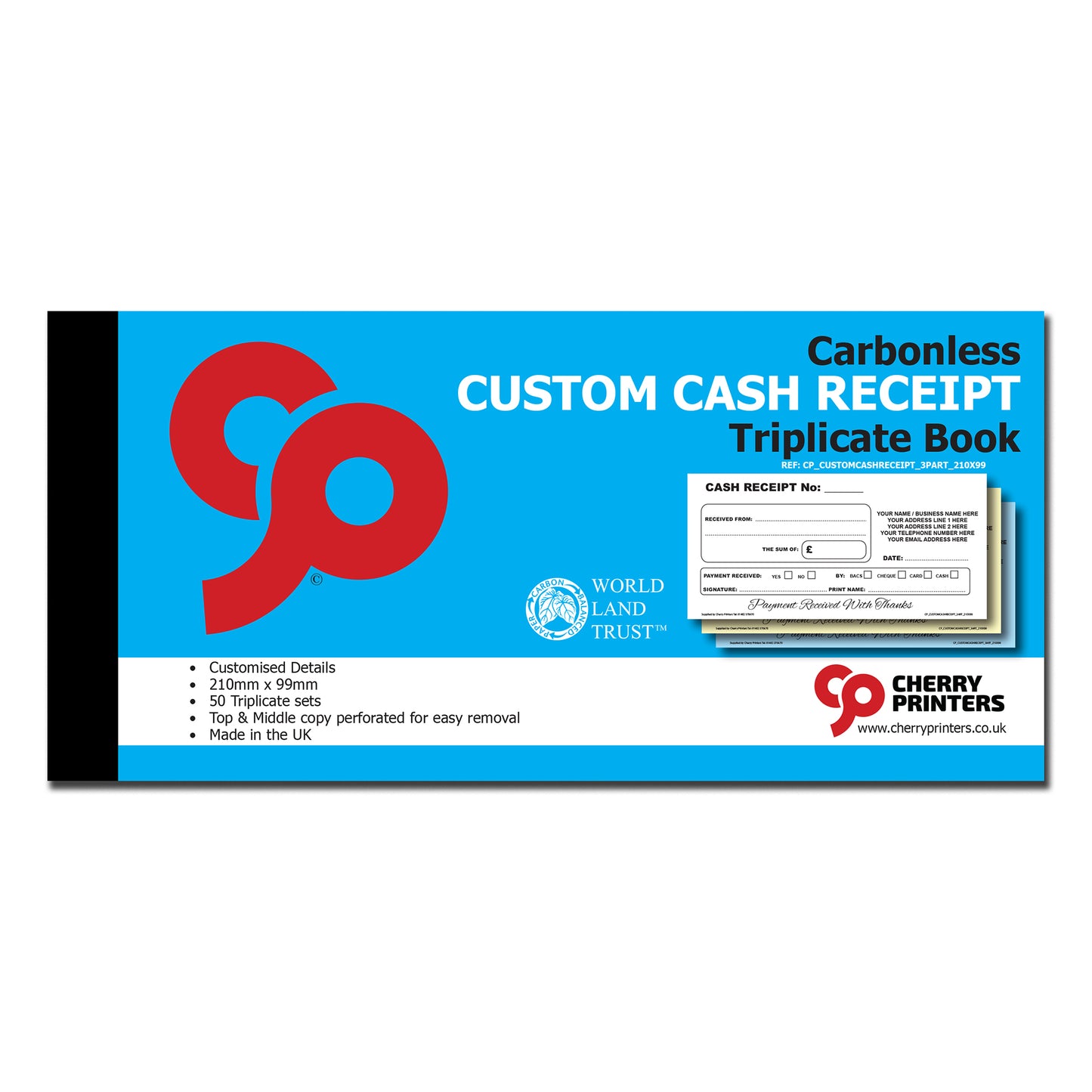 NCR *CUSTOM* Cash Receipt Triplicate Book 99x210mm | 6 Book Pack