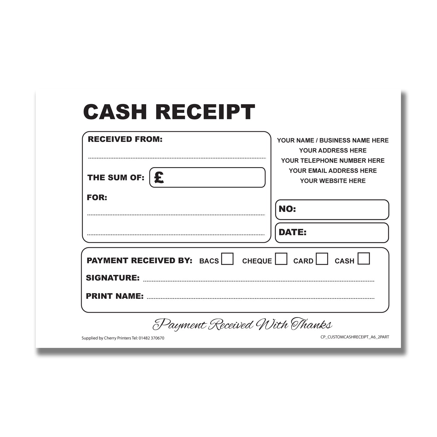 NCR *CUSTOM* Cash Receipt Duplicate Book A6 | 8 Book Pack