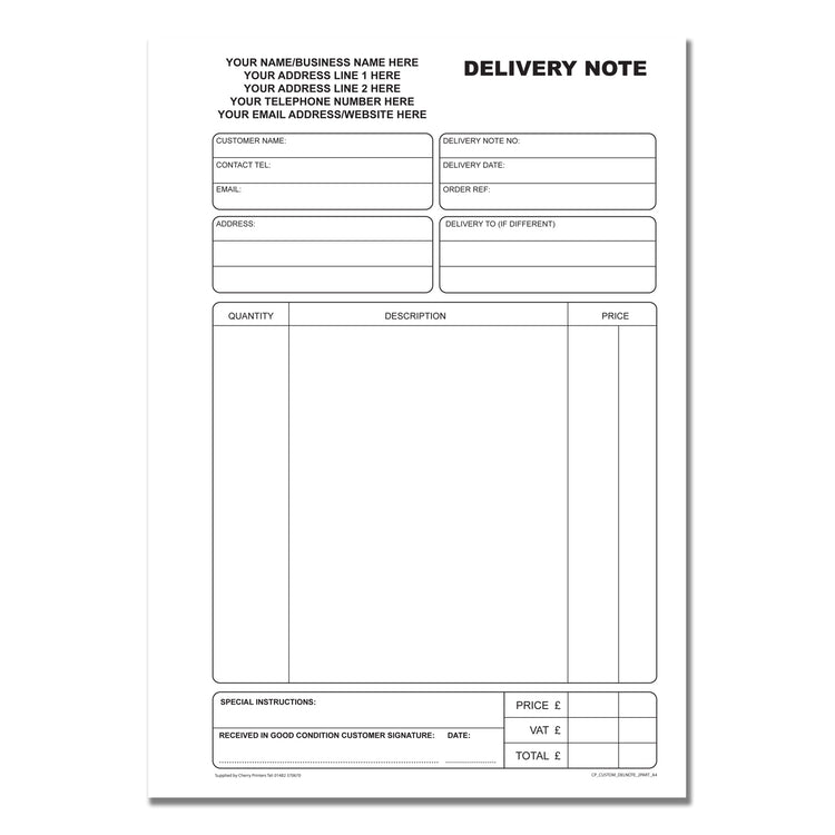 NCR *CUSTOM* Delivery Note Duplicate Book A4 | 2 Book Pack – Cherry ...