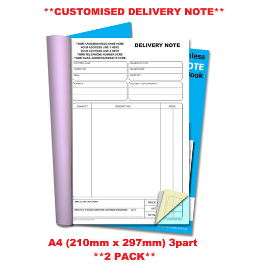NCR *CUSTOM* Delivery Note Triplicate Book A4 | 2 Book Pack
