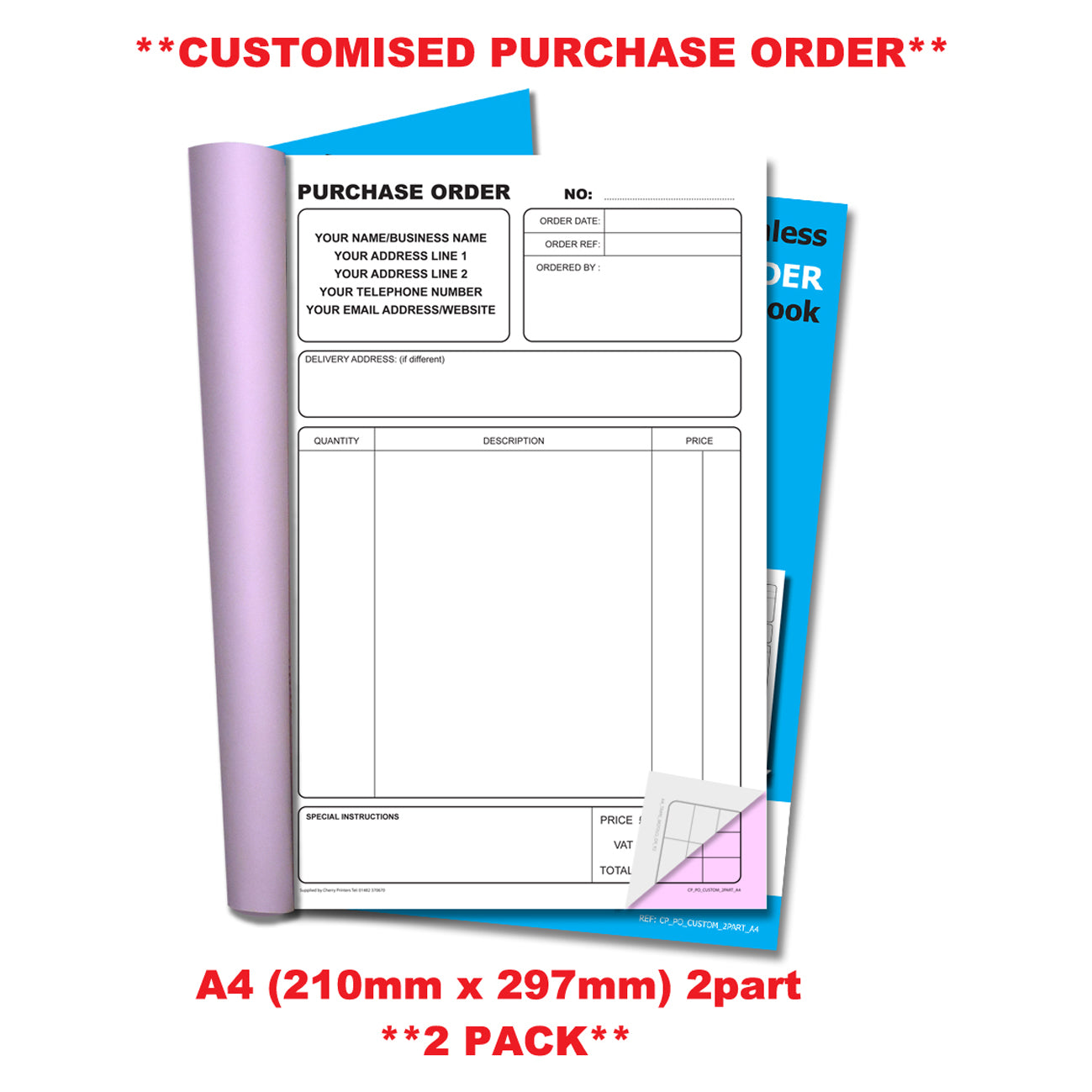 Cherry Printers NCR Fire Extinguisher Service Duplicate Book – A4, 50 Sets, No Carbon Required, Made In UK