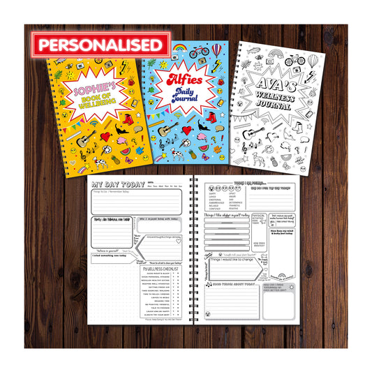Personalised My Daily Wellness Journal | Teens | Adults | Kids | A5 148mm x 210mm | 50 pages printed to both sides | Split Wirobound