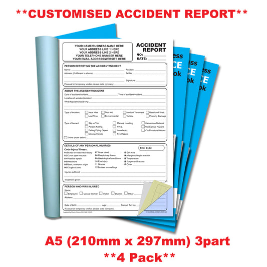 NCR *CUSTOM* Accident Report Triplicate Book A5 | 4 Book Pack