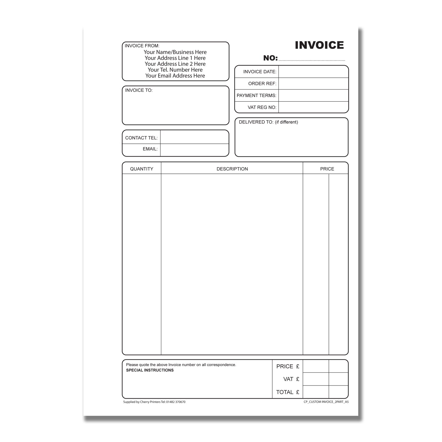 NCR *CUSTOM* Invoice Duplicate Book A5 | 4 Book Pack