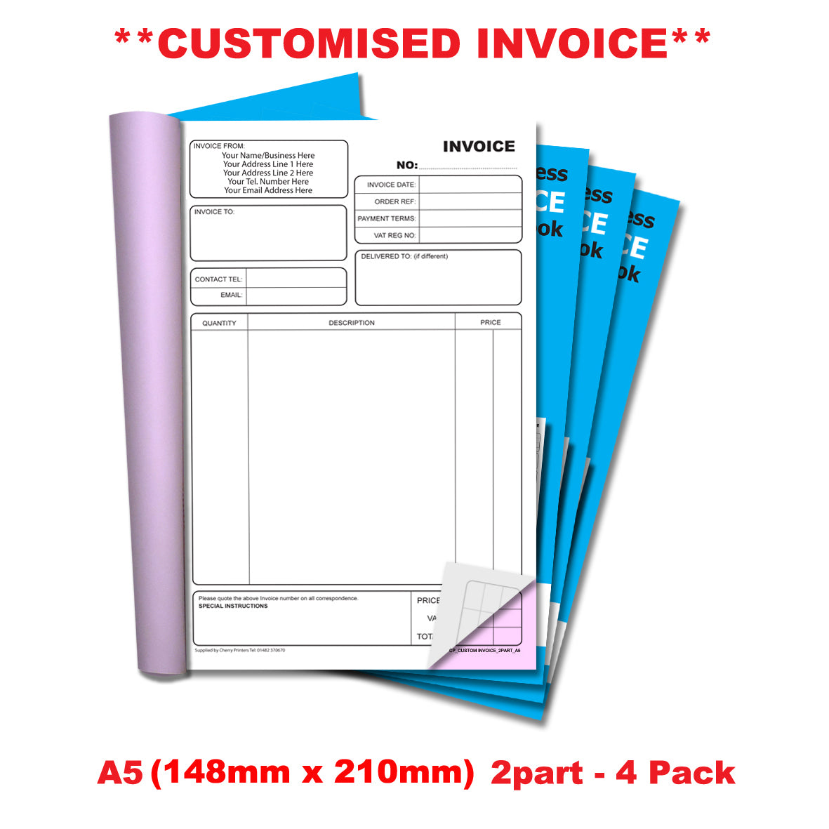 NCR *CUSTOM* Invoice Duplicate Book A5 | 4 Book Pack
