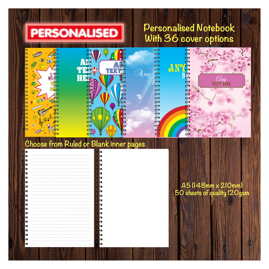 Personalised Note Book | Journal | Diary | Planner | Multi Purpose | Ruled or Blank Inners | A5 Wirobound book 50 pages | quality 120gsm