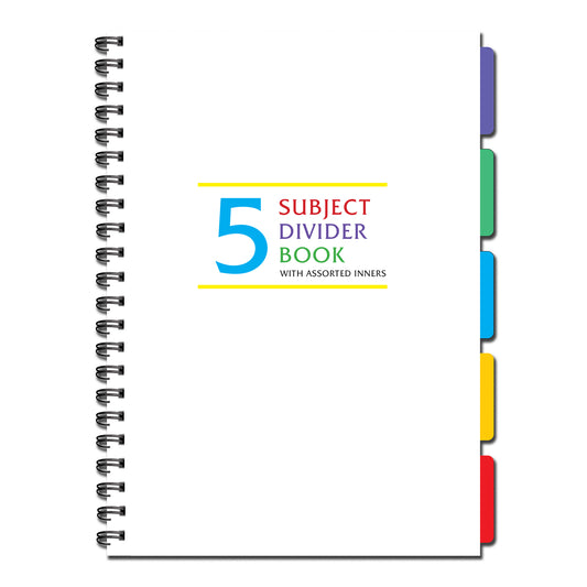 5 Subject Divider Project Book| Assorted Sections or Ruled Only | 100 sheets | B5-176mm x 250mm | Ruled, Graph, Dotted, Plain | 100gsm