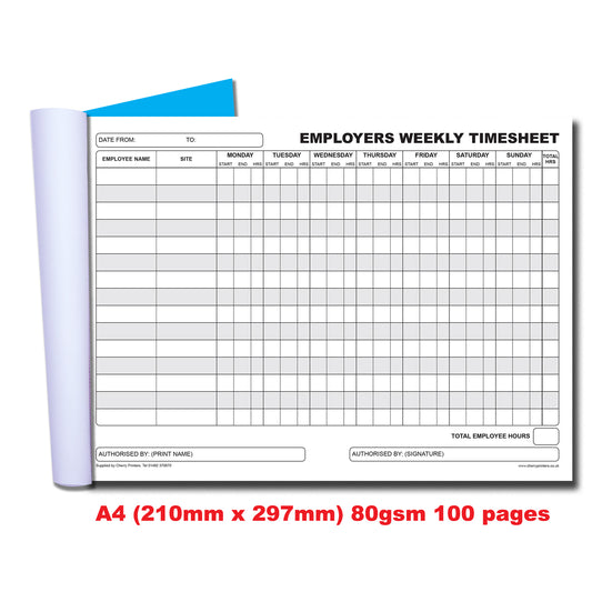 Employers Weekly Timesheet A4 100pages 80gsm