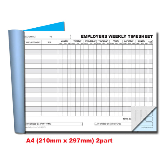 NCR Employers Weekly Timesheet Duplicate Book A4