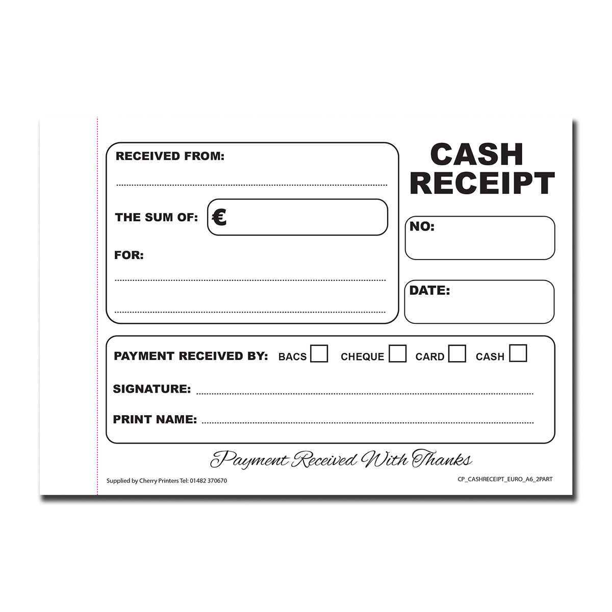 Euro Receipt Example NCR EURO Cash Receipt Duplicate Book A6 – Cherry Printers UK