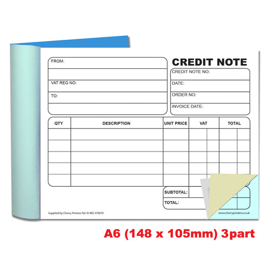 NCR Credit Note Triplicate Book A6