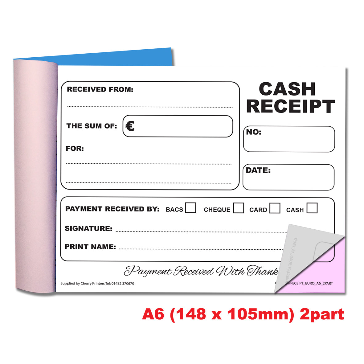 NCR EURO Cash Receipt Duplicate Book A6