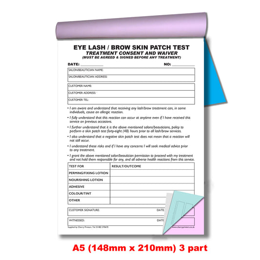 NCR Eye Lash / Brow Treatment Skin Patch Test Triplicate Book A5 50 sets