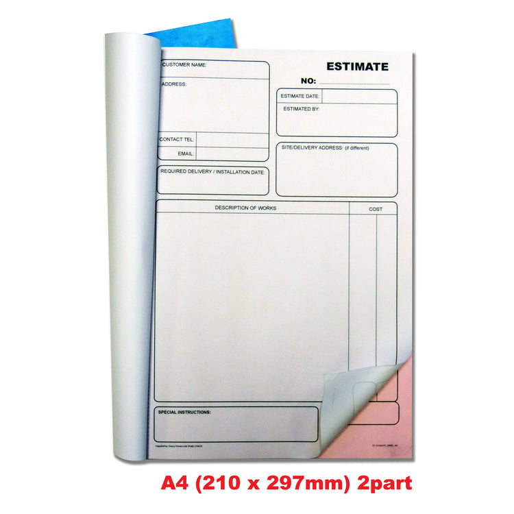 NCR Estimate Book A4 Duplicate | 50 Sets — Cherry Printers UK