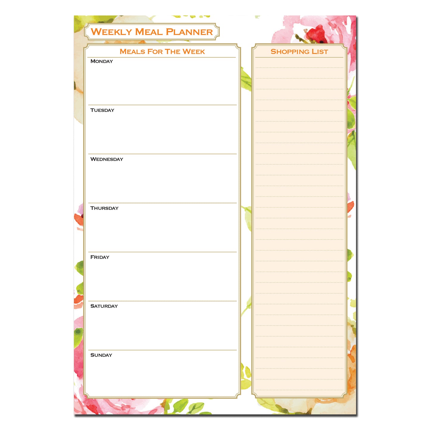Designer Range Weekly Meal Planner With Tear off Shopping List A4