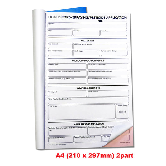 NCR Field Spray/Pesticide Application Duplicate Book A4