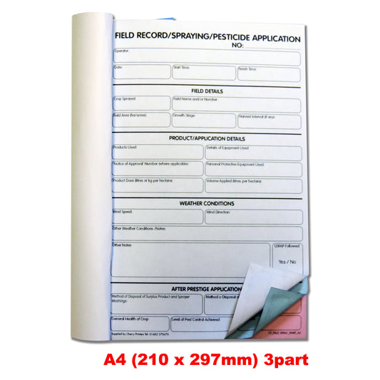 NCR Field Spray/Pesticide Application Triplicate Book A4