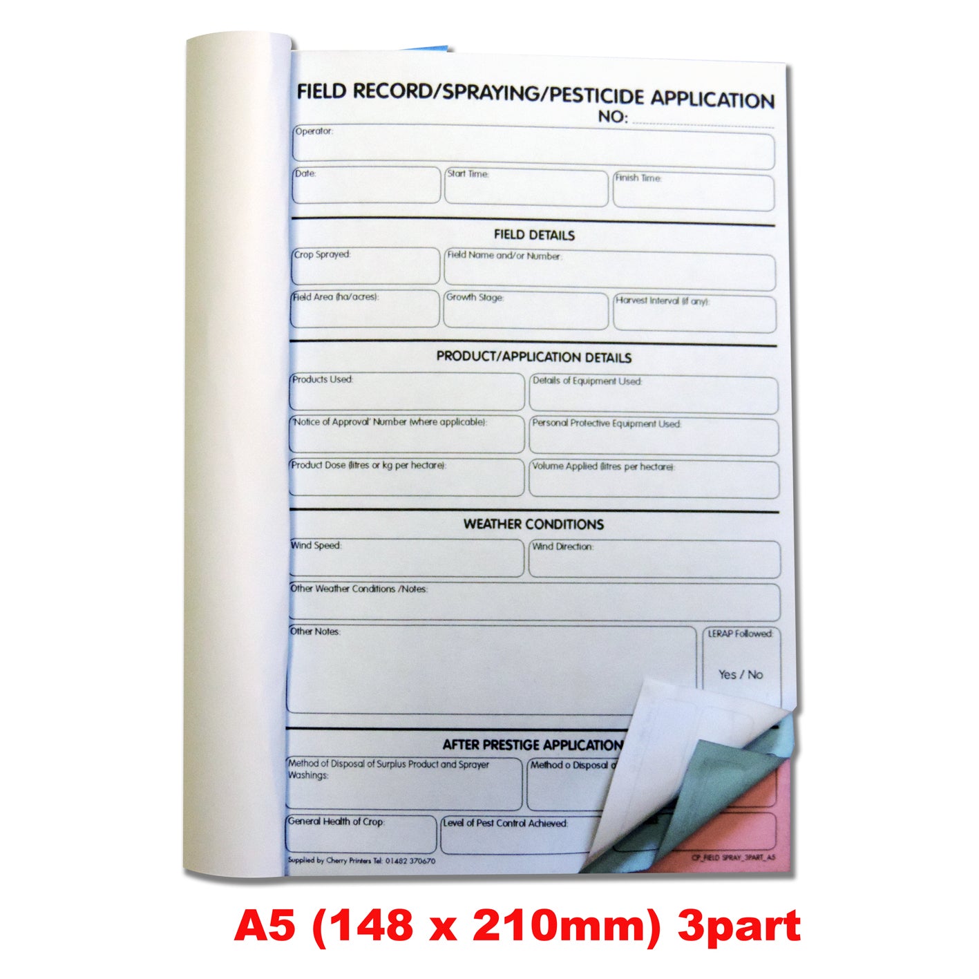 NCR Field Spray/Pesticide Application Triplicate Book A5