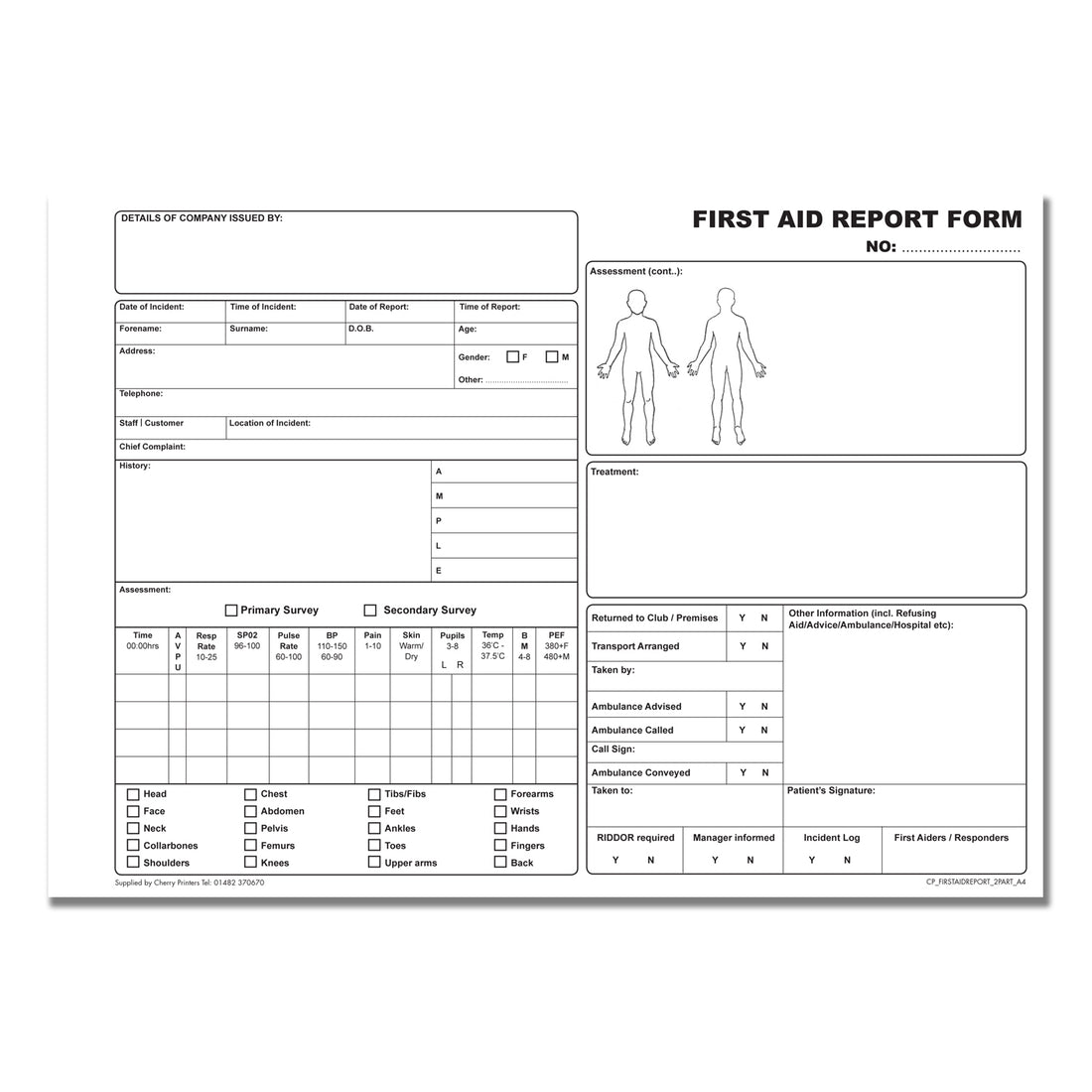 NCR First Aid Report Book A4 Duplicate | 50 Sets — Cherry Printers UK