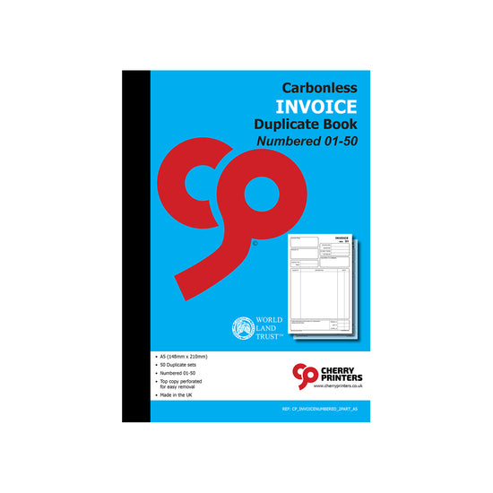 NCR Invoice Duplicate Book A5 Numbered 01-50 | 50 Sets — Cherry Printers UK