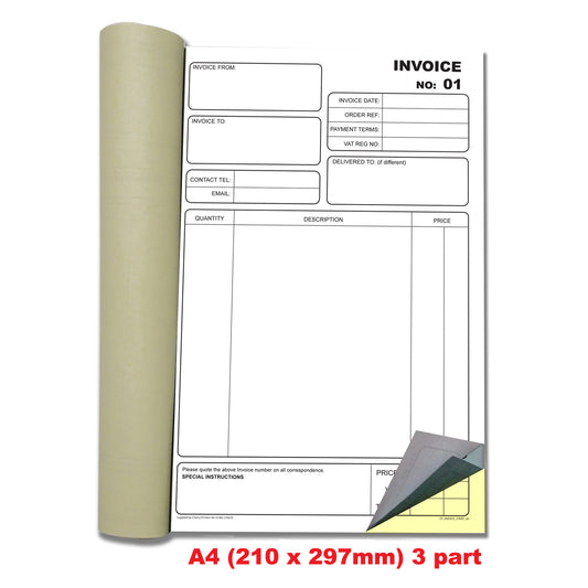 NCR Invoice Triplicate Book A4 Numbered 01-50