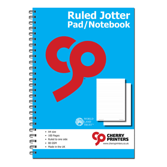 Jotter / Notebook Ruled A4 80gsm 100 pages Wirobound