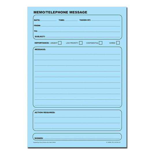 Coloured Memo Book / Telephone Message Pad A5 100pages 80gsm