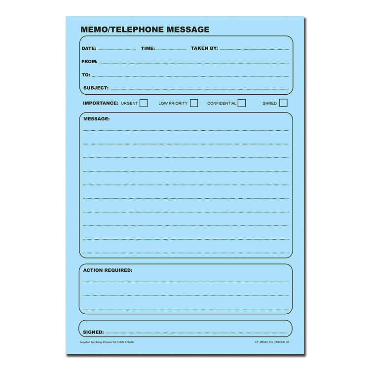 Coloured Memo Book / Telephone Message Pad A5 100pages 80gsm – Cherry ...