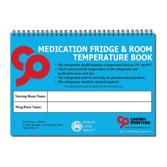 Medication Fridge and Room Temperature Record Book A5 24 pages Wirobound