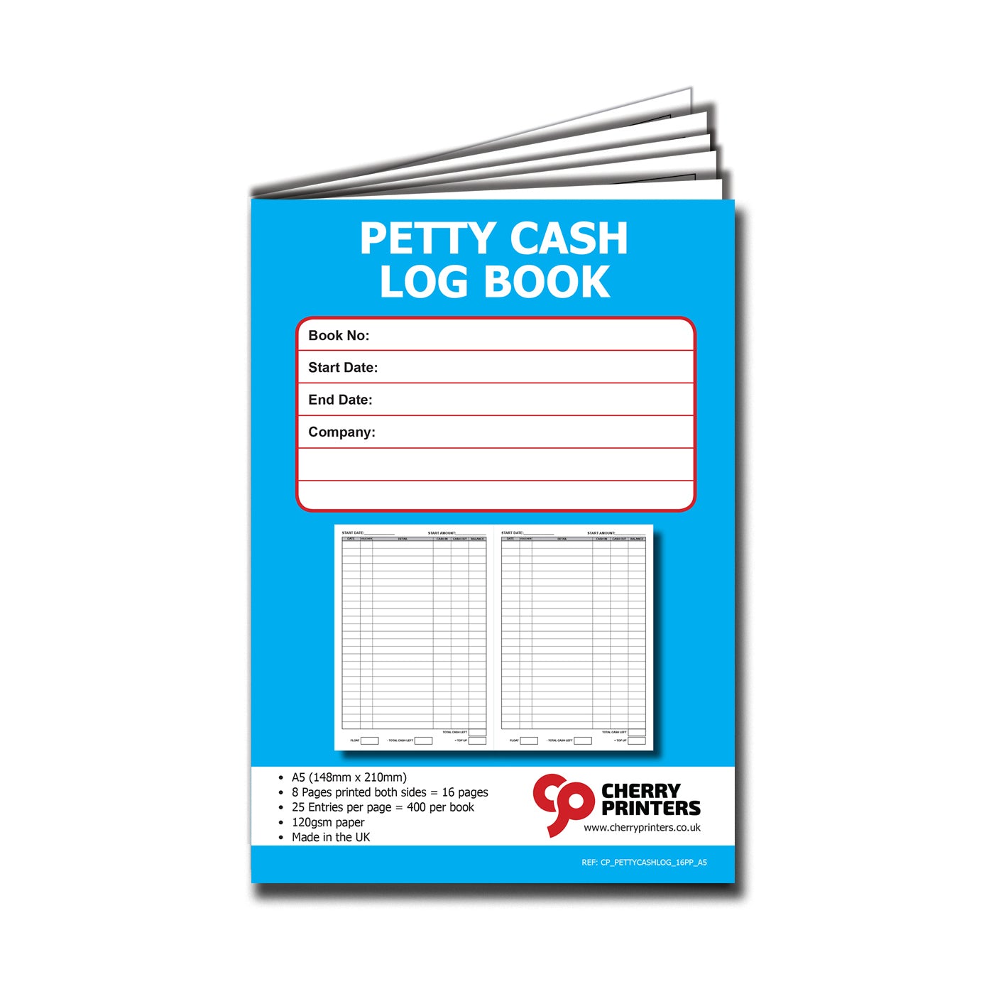 Petty Cash Log Book A5 16pages