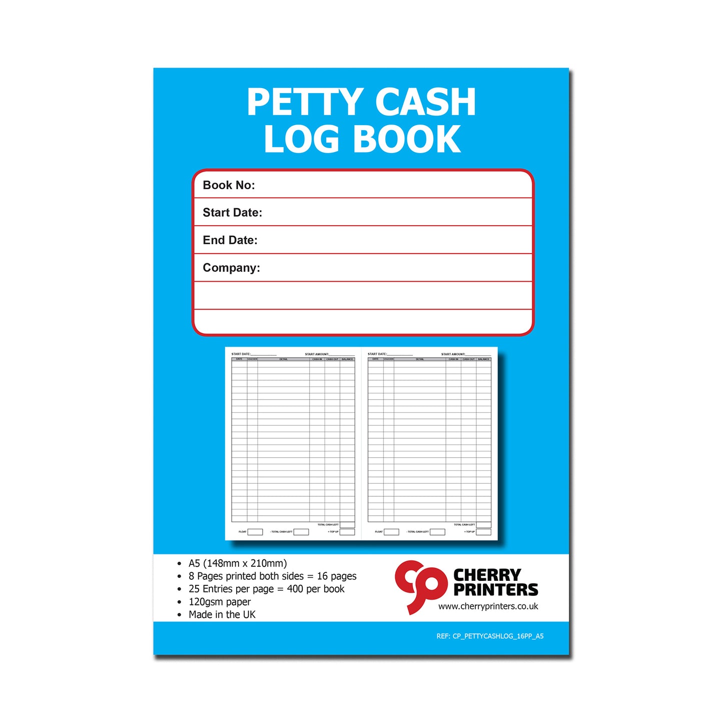 Petty Cash Log Book A5 16pages