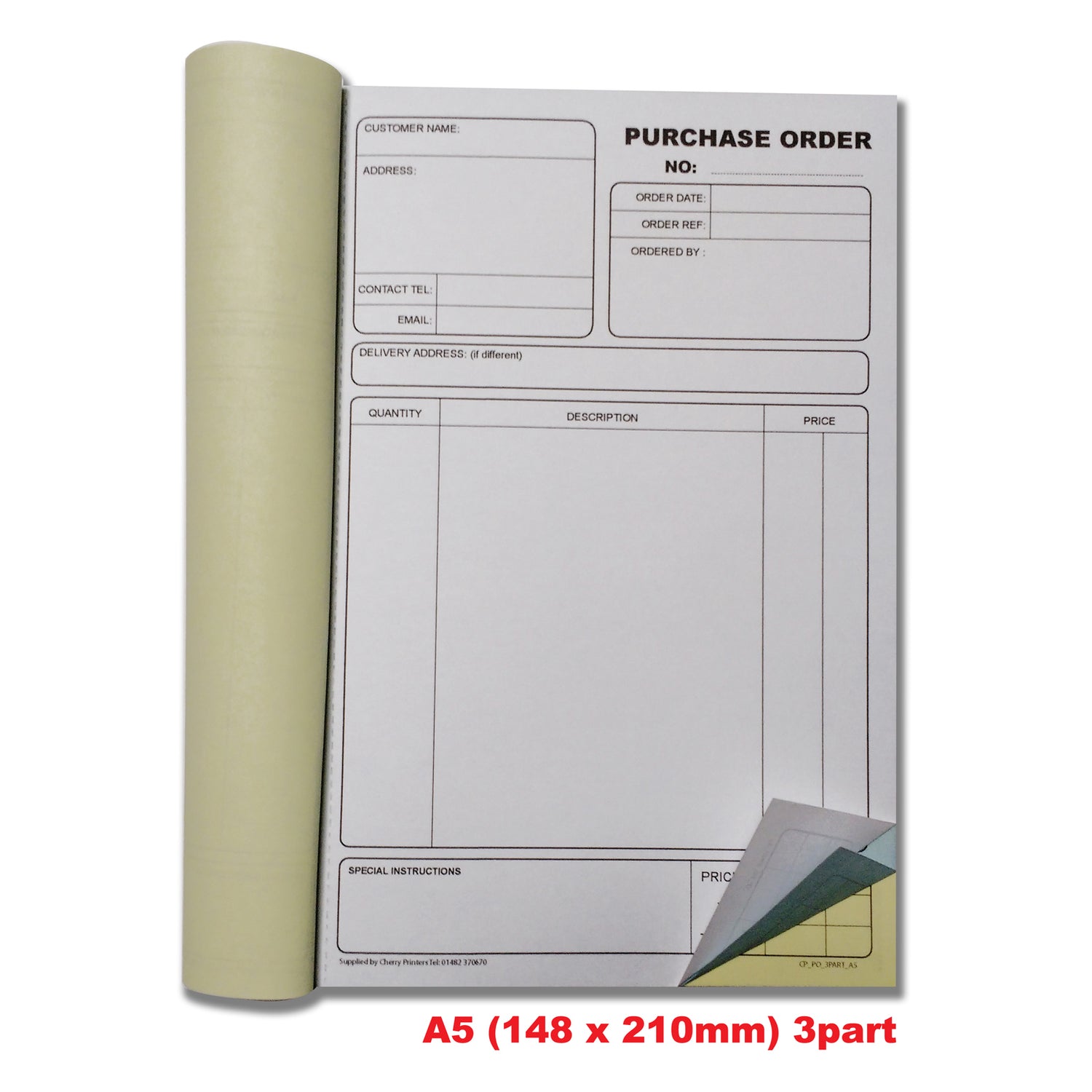 thumbnail image 2 of Cherry Printers A5 NCR Purchase Order Triplicate Book | 50 Sets Of PO Pads 2 of 3