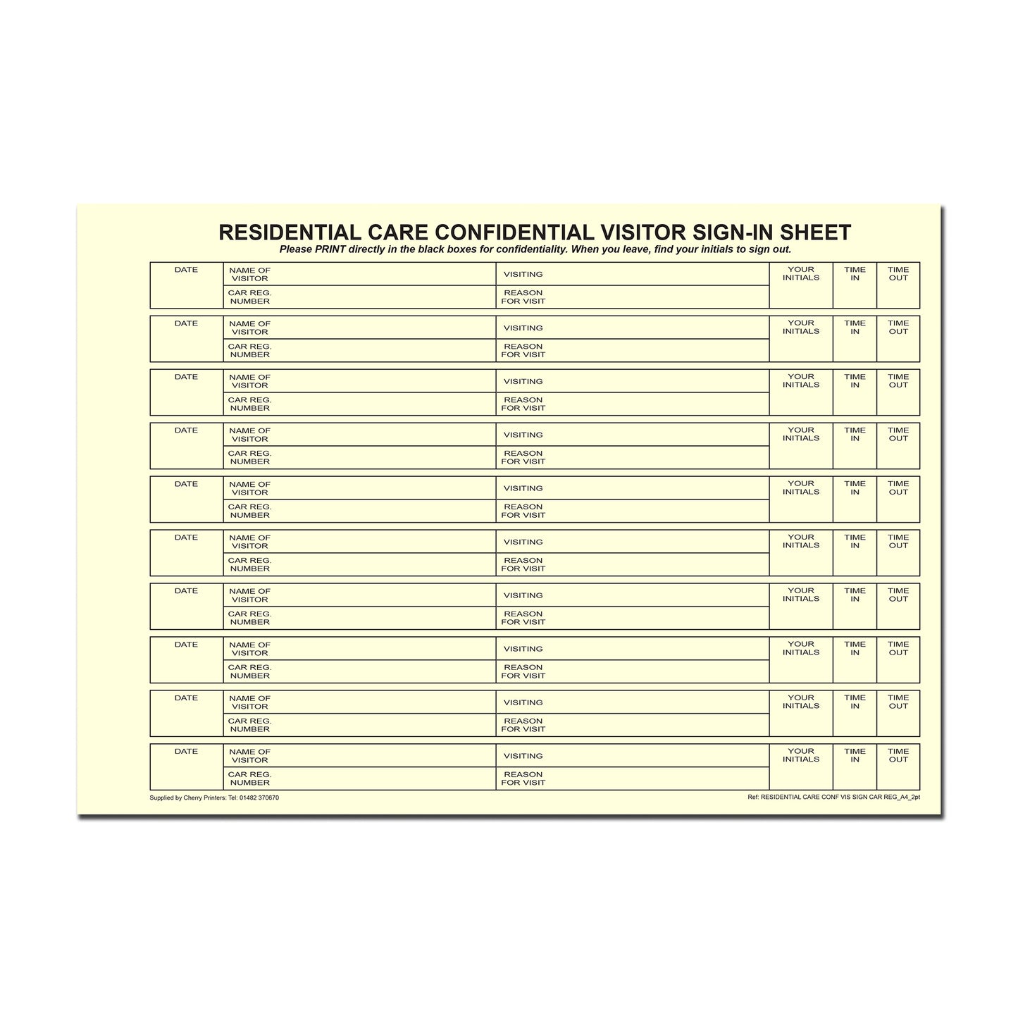NCR Residential / Care Confidential Visitor Sign in Duplicate Wiro Book A4 50 sets GDPR