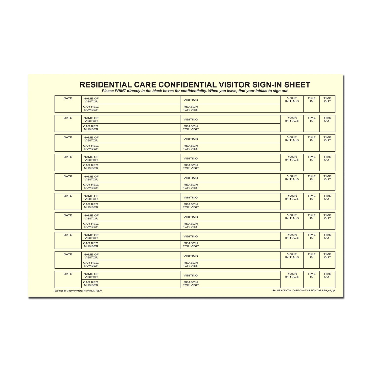 Sign In Binder NCR RESIDENTIAL CARE Confidential Visitor Sign In Ring Binder with 50 ...