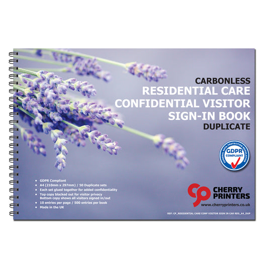 NCR Residential Care Confidential Visitor Sign in Duplicate Wiro Book A4 50 sets GDPR