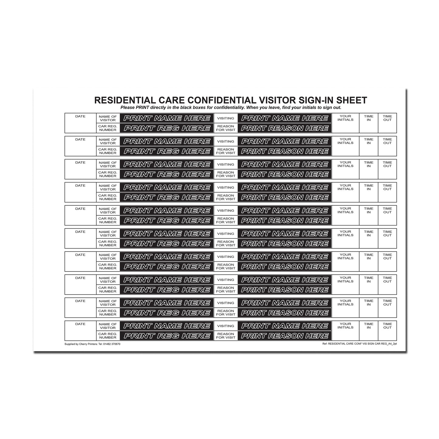 NCR Residential / Care Confidential Visitor Sign in Duplicate Wiro Book A4 50 sets GDPR